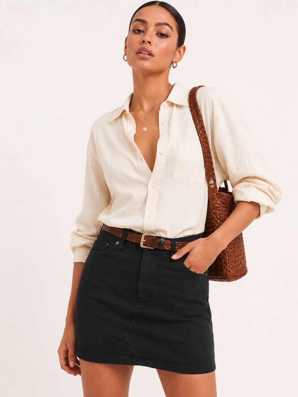 Free people Teagan Black Denim Mini Skirt
